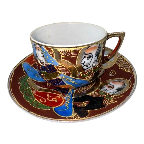 Vintage Hand Painted Satsuma Moriage Tea Cup and Saucer Bone China Japan - Picture 1 of 7